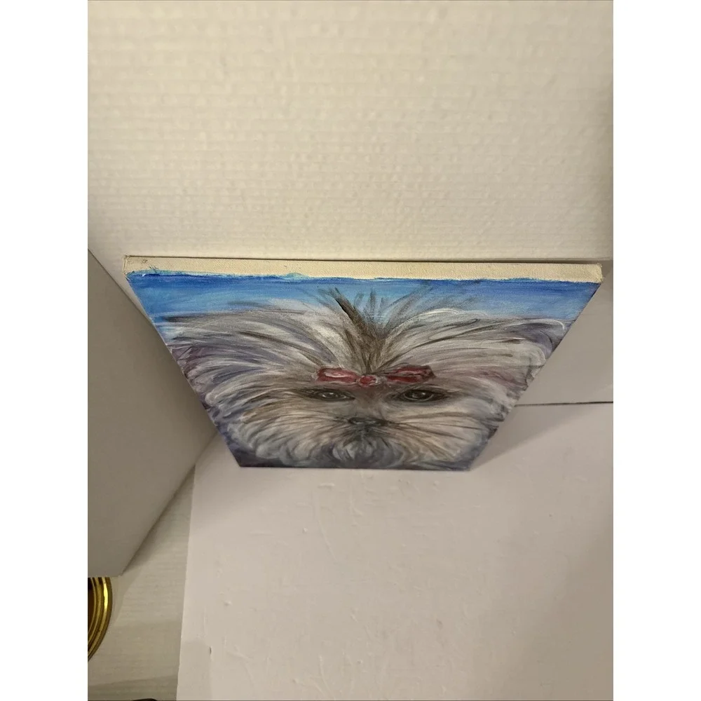 One Of A Kind-Original Yorkie Terrier Dog Painting-ART-Colorful-Pink Bow-Canvas